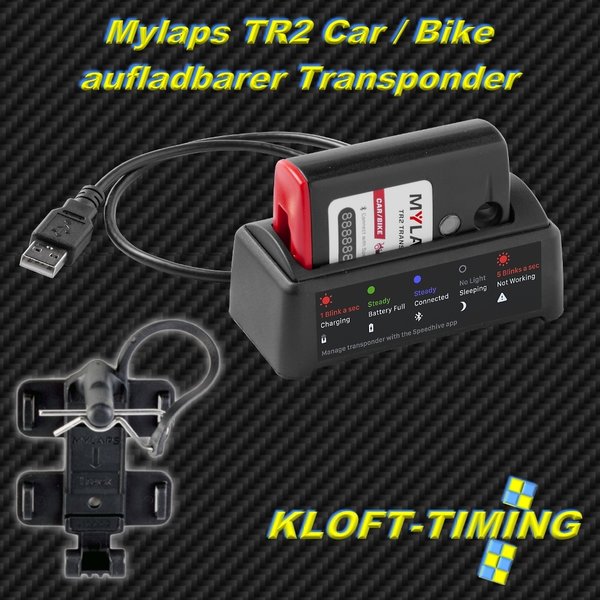Mylaps TR2 Car/Bike Transponder aufladbar inkl. 1 Jahr Funktion (Racer Pack) inkl. Ladestation