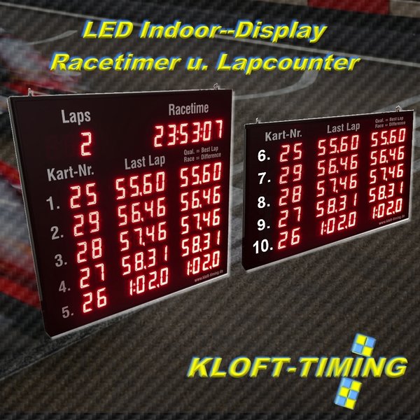 LED Indoor Display 10-zeilig mit Rundenzähler u. Rennzeitanzeige