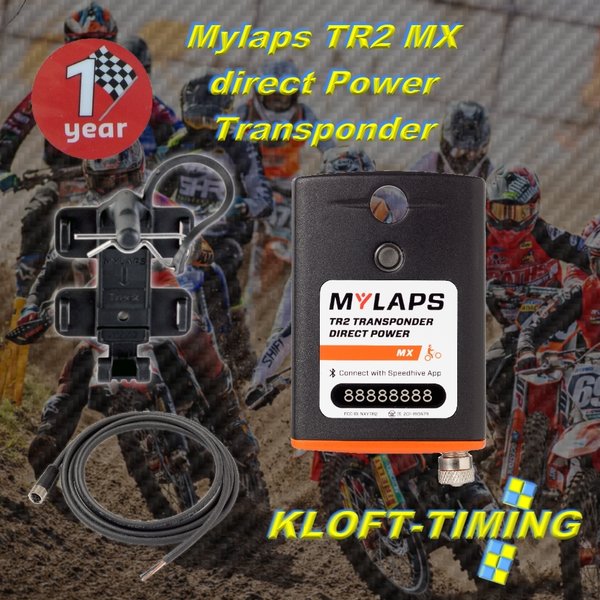 Mylaps TR2 Transponder Direct Power MX 1 Jahr, inkl, Kunststoffhalter und Anschlusskabel