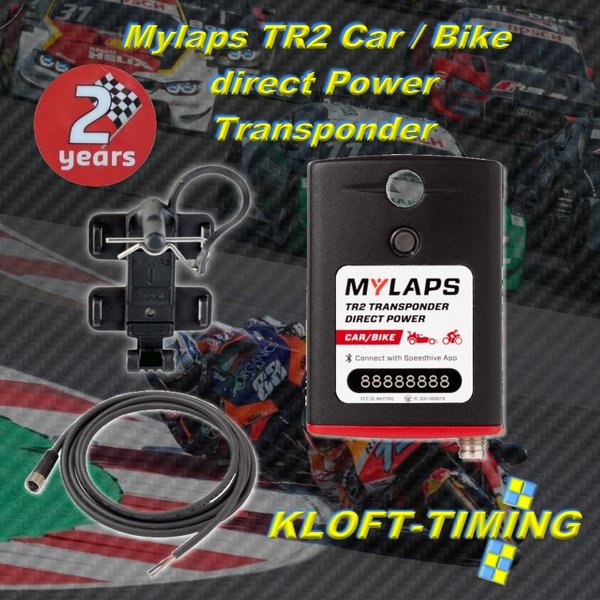 TR2 Car/Bike 2 Jahre Transponder Direct Power, inkl. Kunststoffhalter u. 12V Anschlusskabel