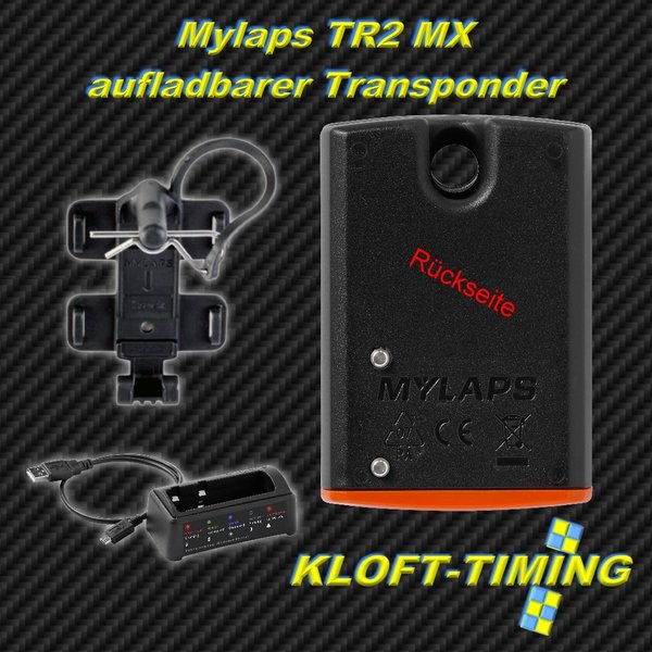 MYLAPS TR2 MX Transponder Racer Pack, inkl. 1 Jahr Funktion, inkl. Ladestation u. Kunststoffhalter