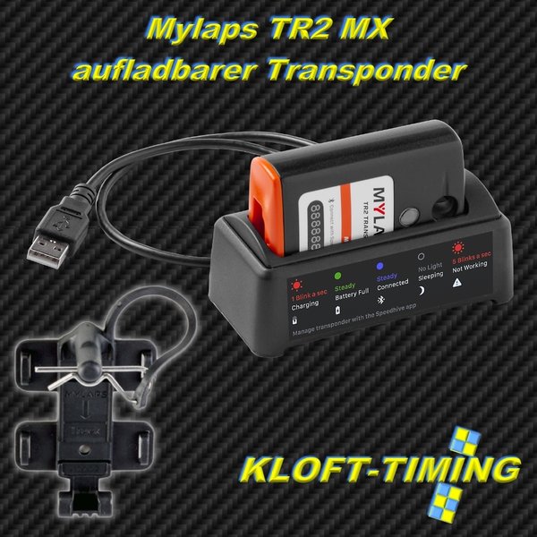 MYLAPS TR2 MX Transponder Racer Pack, inkl. 5 Jahre Funktion, inkl. Ladestation u. Kunststoffhalter