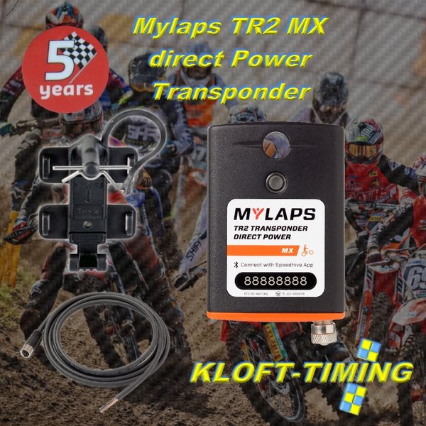 Mylaps TR2 Transponder Direct Power MX 4,5 Jahre, inkl. Kunststoffhalter u. Anschlusskabel